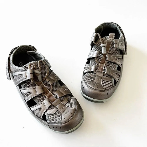 Orthofeet Pewter Faux‎ Leather Fisherman Sandals Women’s Size 12 Wide Orthopedic - Picture 10 of 10